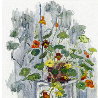Kitty Garman, Nasturtiums, 1997, watercolour on board, Courtesy the estate of the artist