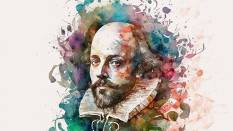 Colorful rendition of England's most celebrated and influential writer, William Shakespeare