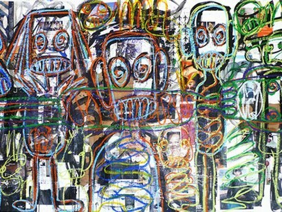 Aboudia, Les enfant da Aboudia (detail), 49x78 in., 2014