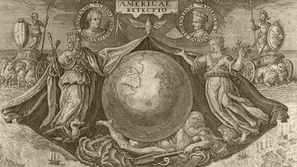 Théodore de Bry; El redescubrimiento de América: Cristóbal Colón, Génova / Américo Vespucci, Florencia