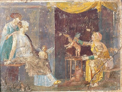 Venditrice di Amori,
dalla Villa di Arianna a Stabia,
Metà primo secolo d.C., affresco,
Napoli, Museo Archeologico Nazionale
(ph. Luigi Spina)