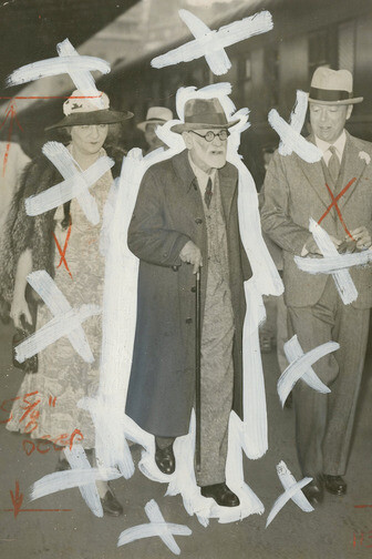 Photographer Unknown, Sigmund Freud in Paris with U.S. Ambassador Wilson C. Bullitt and Marie Bonaparte, June 5, 1938. Courtesy of Howard Greenberg Gallery