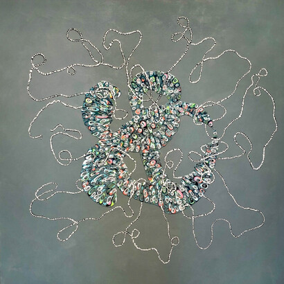 Charlotte Smith, Undone, 2021, acrylic on canvas, 48h x 48w in
