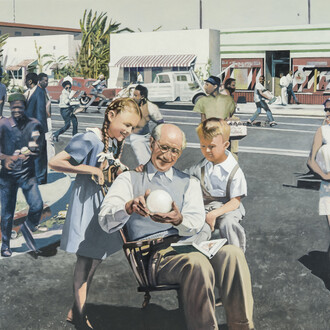 Martin Mull, The Search for Truth in Advertising, 2014, Oil on panel, 30 x 40 in.