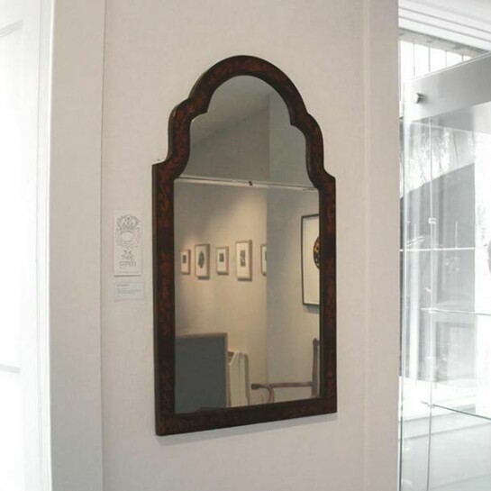 Thrie Estaits, Mirror, 1870, Dutch, original mirror with inlaid floral motifs to a mahogany frame