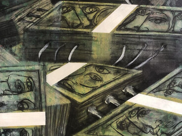 Kristian David. "La gran capital", detalle. Óleo sobre tela. 2025