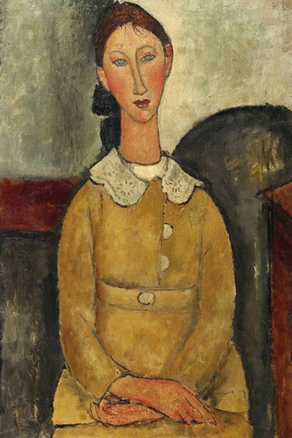 Amedeo Modigliani, Fanciulla in abito giallo (Ritratto di giovane donna con collettino) 1917 Olio su tela, cm 92 x 60 Firmato in alto a destra © Pinacothèque de Paris