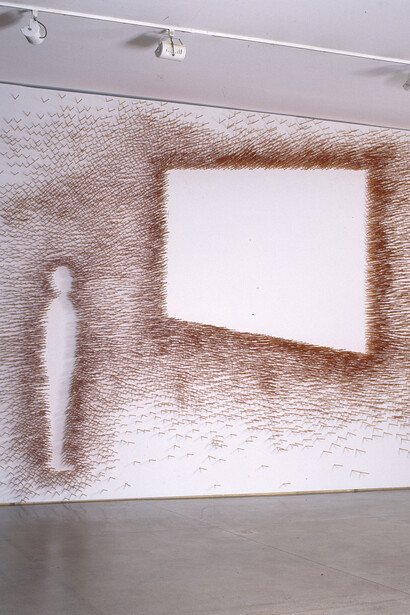 José Damasceno, Nota sobre uma cena acesa ou os dez mil lápiz (Note on a Lit Scene or the Ten Thousand Pencils), 2000. 10,000 pencils on wood panel. Museum of Modern Art, São Paulo Collection, MAM São Paulo Contemporary Nucleus Acquisition. Photo by Romulo Fialdini.