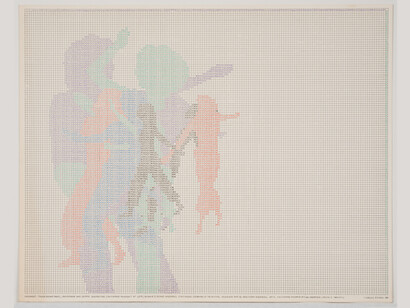Charles Gaines, Motion: Trisha Brown Dance, Set #5, 1980–81, Color photographs and ink on Strathmore paper, Eight parts: 4 small drawings, 11 × 19½ in. each; 2 large drawings and 2 photographs, 16 × 20 in. each; 31 1⁄8 × 84½ × 2 in. (overall framed). Collection of James Keith Brown and Eric Diefenbach. Courtesy Susanne Vielmetter Los Angeles Projects. Photo: Robert Wedemeyer