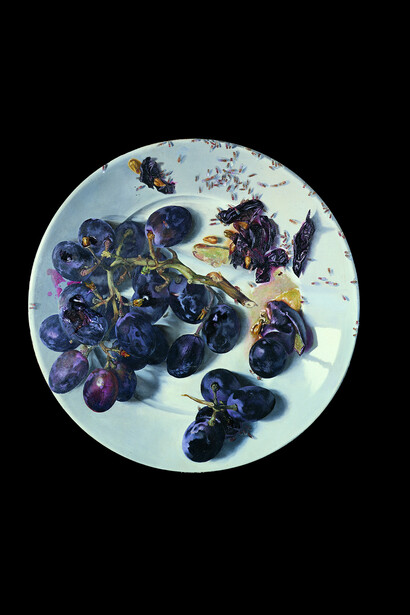 Wolfango, Il piatto dell'uva acrilico su tela, 1970. Courtesy of galleria Maurizio Nobile