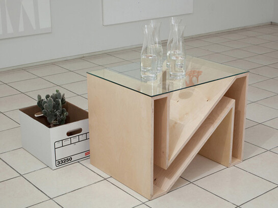 Work Description, 2010, Glass, vodka, wood, cardboard, and plant, 33 1/2 x 45 x 32 1/2 inches, Courtesy of the artist and Miguel Abreu Gallery, NY