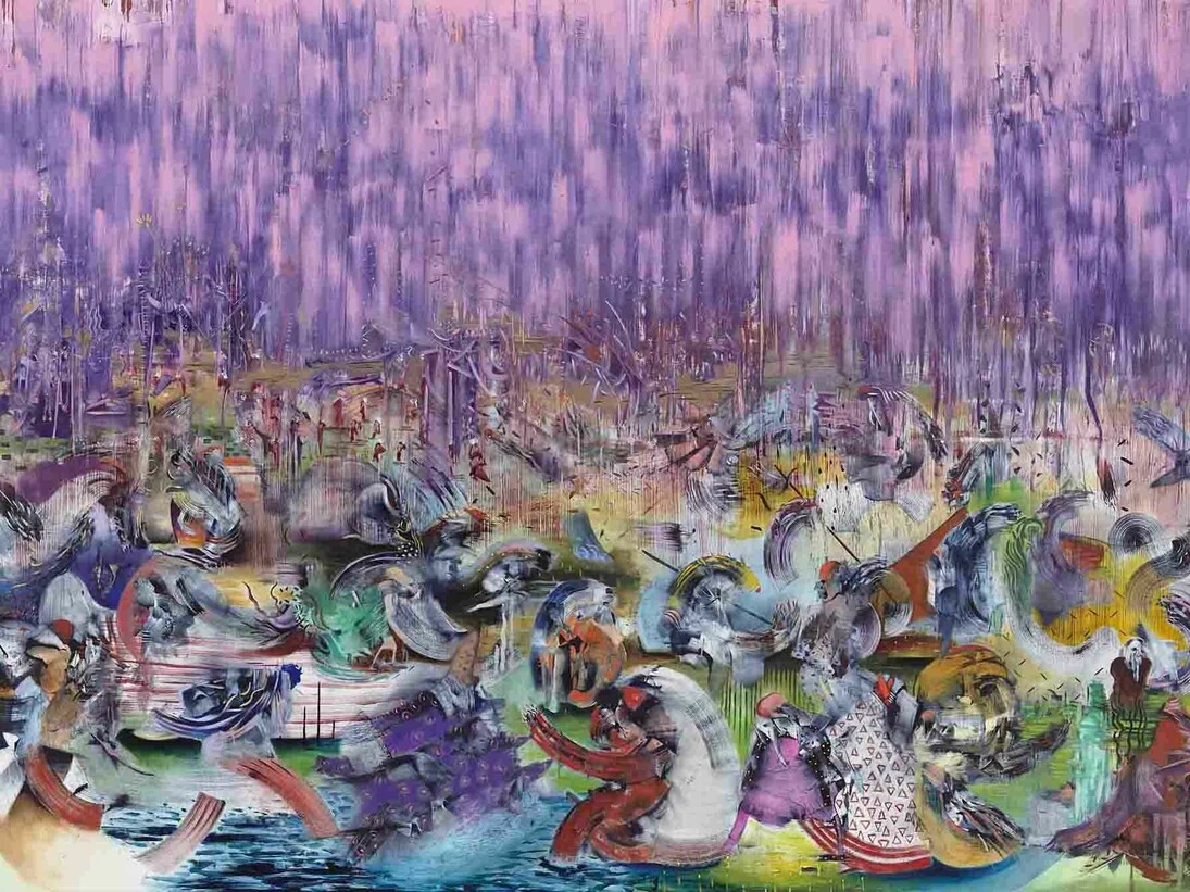 Ali Banisadr, The Lesser Lights 2014 Oil on linen 208.3 x 304.8 cm / (82 x 120 in), Image courtesy of the artist and Blain|Southern © the artist, Photo: Jeffrey Sturges, 2014
