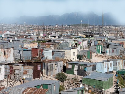 Khayelitsha and shakes where people live in poor conditions, a township close to Cape Town, South Africa