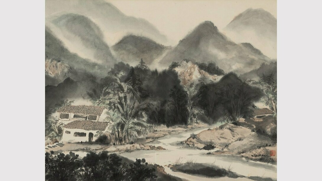 Minol Araki, Landscape, 1986, Ink & color on paper, 18.25 x 27.50 in. Courtesy of the artist and LewAllen Galleries