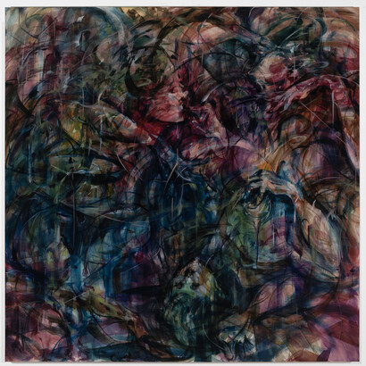 Julia Jo, Great Heights and Deep Valleys, oil on linen, 96x192x2 inches, 2023. Courtesy the artist and James Fuentes, LA
