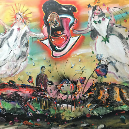 Circe turns Men into Swine, 60x72, Acrylic on linen, 2018. 