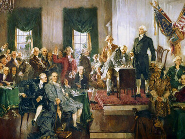 Scene at the Signing of the Constitution of the United States is a 1942 oil-on-canvas painting by Howard Chandler Christy, depicting the Constitutional Convention signing the U.S. Constitution at Independence Hall in Philadelphia on September 17, 1787