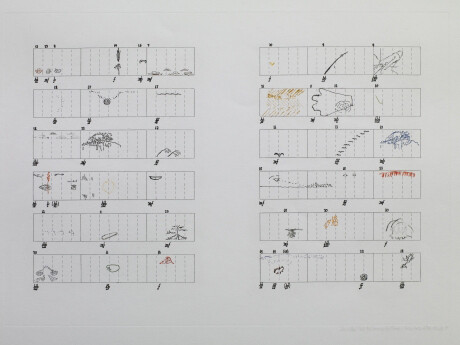 Score Without Parts [(40 Drawings by Thoreau): Twelve Haiku], 1978, Conor hard ground, soft ground etching, drypoint, engraving, sugar lift aquatint, photo etching, Rives BFK paper, 67.4 x 85.9 x 4 cm (framed). Courtesy of  Frith Street Gallery
