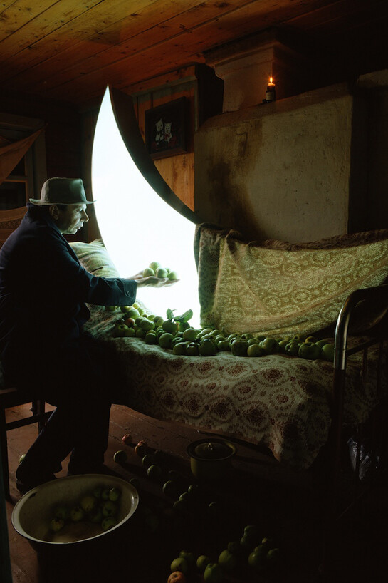 Leonid Tishkov, Journey of the Private Moon, Autumn is so chilly  even the moon has caught a cold, 2003
