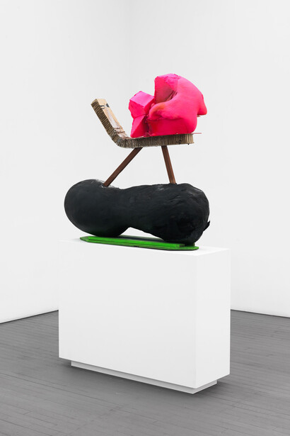 Harry Dodge, Every Day Carry, 2015, Plaster, wood, felt, paint, cast foam, plexiglass, corrugated cardboard, urethane resin, 37 x 37 x 11 inches, 94 x 94 x 27.9 cm