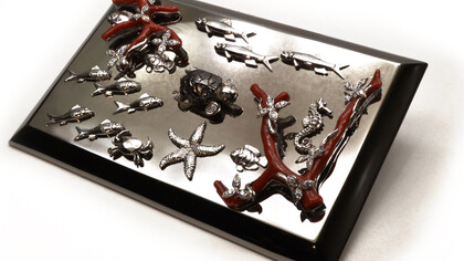 Pulsantiera Ottone - Finitura Rutenio Dark - Decorazione Argento Corallo