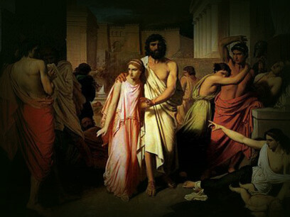 'Antígona saca a Edipo de Tebas' por Charles François Jalabert ubicado en el Museo de Bellas Artes, Marsella, Francia