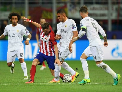 Final de la Champions League 2016. Antoine Griezmann pierde un balón ante Casemiro