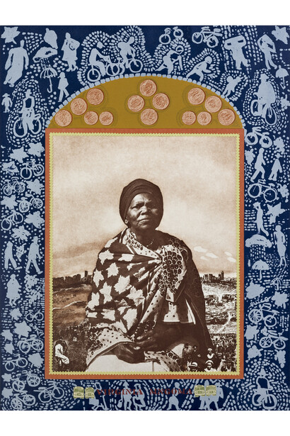 Sue Williamson. A Few South Africans: Virgina Mngoma, 1984. Photoetching/screenprint collage. 70 x 64 cm (108,5 x 80 cm com moldura). Courtesy of the artist and Goodman Gallery.