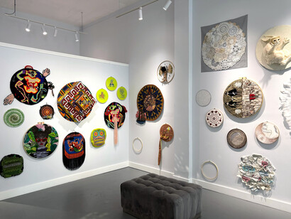 Various artists, Women pulling at the threads of social discourse: don’t be absurd, exhibition view. Courtesy of The Camp Gallery