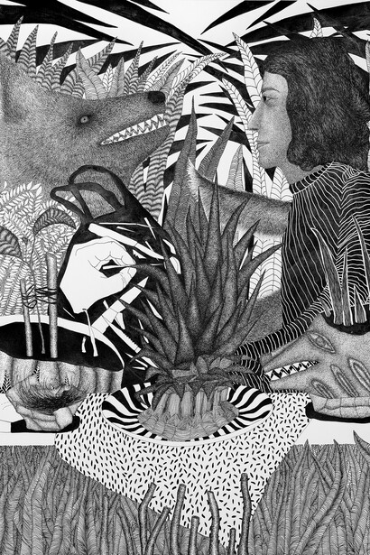 The meeting, 58x42cm, Ink on paper, 2018. Courtesy of Bendana | Pinel & artist