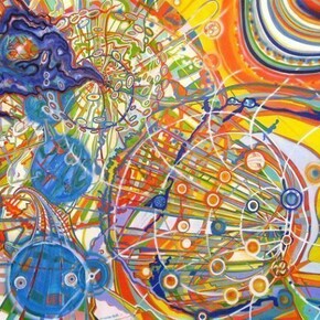 Out of the Blue, 2011, ink and airbrush on paper, 52 x 94 inches