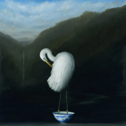 David Kroll, Landscape (Egret and bowl) (detail), 2026. Courtesy of Lisa Sette Gallery