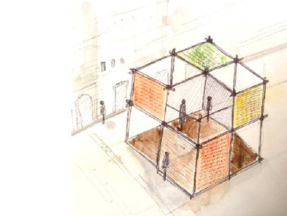 Agnese Scultz, Francesca Saitta, Lucia Sgrafetto, Lorenzo Mazzali, Giorgio Bertinelli, Antonio Diotallevi, Francesca Pani, Claudia Arioni, What the future, disegno di studio