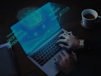 Elevate your content with an image of a person utilizing a laptop, showcasing the integration of artificial intelligence (AI) technology