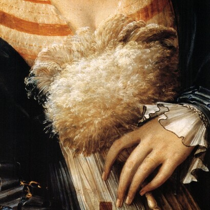 Parmigianino, Schiava turca, 1532 circa. Dettaglio ventaglio. Galleria Nazionale, Parma, Italia