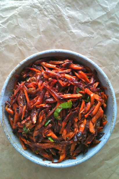 Curried Purple Carrot Salad with Raisins and Cilantro