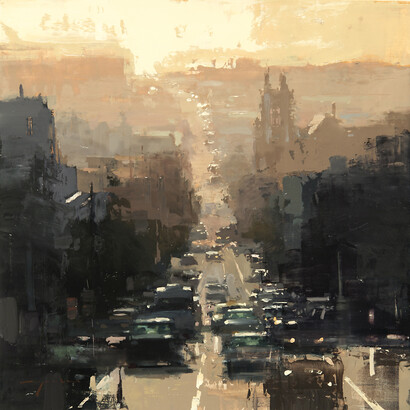 Jeremy Mann. Sunset on Bush Street 30,5x30,5