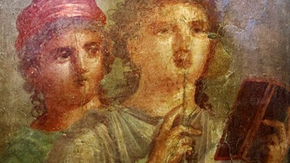 Fanciulle che scrivono messaggi d'amore (IV stile), I sec, da pompei, MANN 9074, Napoli, Italia