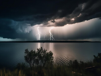 Electricity sparks in dark stormy night sky