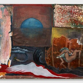 Savannah Claudia Levin, The Door Opens Inward,
2024,
Oil on canvas,
56”h x 93”w (142 x 236cm). Courtesy of the artist and Harkawik