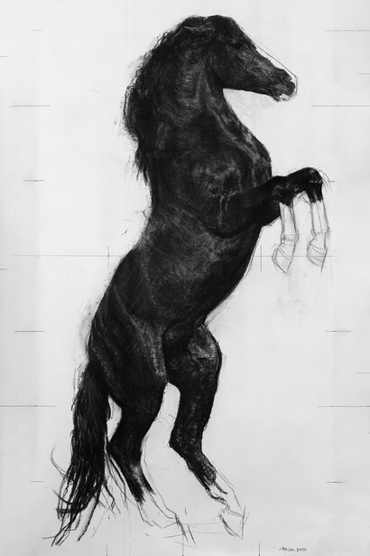 Joël Person, Robes cabrées 1, 148x76, fusain sur papier, 2020