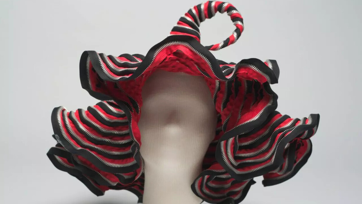 Hat, c. 2001. Metal zippers, thread. Cat Chow, United States. Gift of the Estate of Ruth Horwich.  Courtesy of the Chicago History Museum