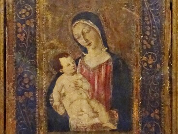 Icilio Federico Joni, Madonna con il Bambino, falso d'autore di Icilio Federico Joni e aiuti sullo stile di Matteo di Giovanni, primo quarto del XX secolo, Castello del Buonconsiglio, Trento