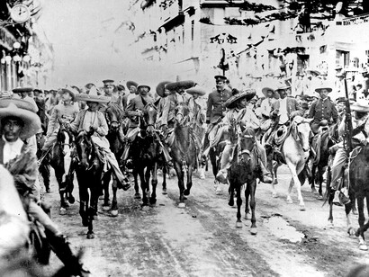 Pancho Villa and his revolutionary followers during the Mexican Revolution in Mexico