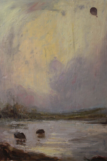 Ignazio Schifano, Paesaggio e segno, olio su tela, 65 x 46 cm, 2015