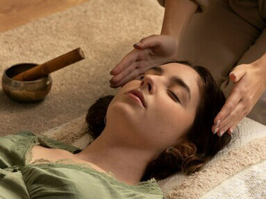 A person conducting Reiki therapy is helping to align the mind-body connection by addressing body language and emotions, balancing energy channels and meridians, and alleviating stress and chronic illness