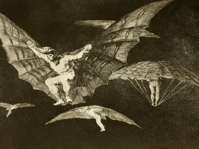 Francisco Goya, A way of flying, plate 13 from The follies (Los disparates) series (detail), 1815–24. Courtesy of National Gallery