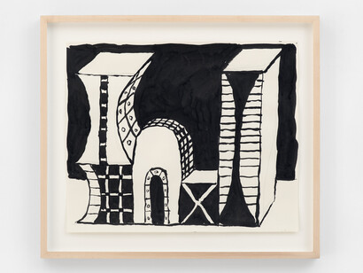 Elisabeth Kley, Drawing for Five Part Sculpture with Arch, 2021, ink and graphite on paper. Courtesy the artist and Canada, New York