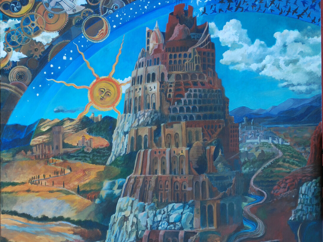Robert R. Moss, Babel 1 (detail), Acrylic on Canvas, 48” x 36”, Courtesy of Agora Gallery