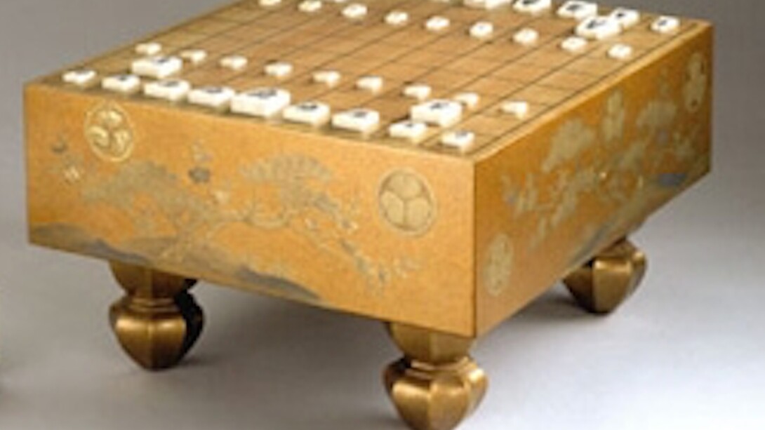 Shogi Set with Tokugawa Crest, 18th century, lacquered wood, ivory pieces. Japanese